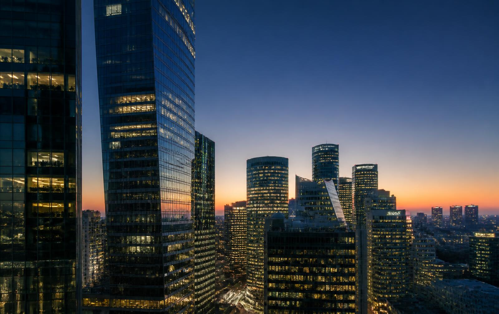 International financial district at dusk